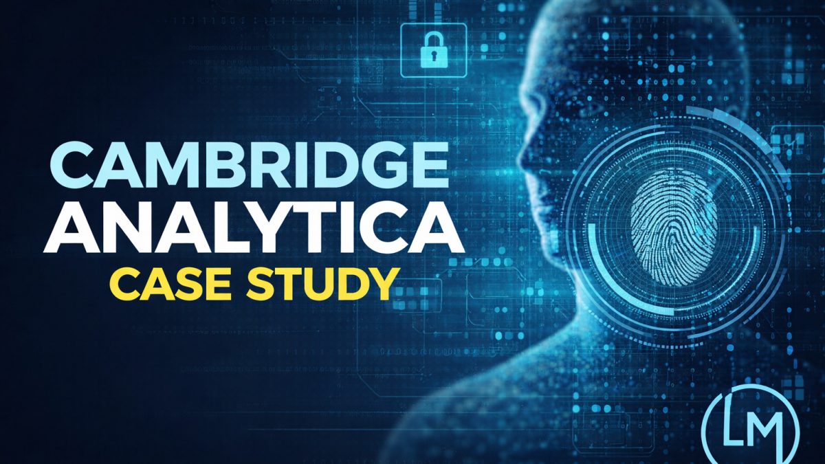 Schema visuale del caso Cambridge Analytica: pipeline di raccolta dati Facebook, profilazione psicometrica Big Five e risposta regolatoria europea GDPR, DSA, AI Act