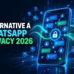 Smartphone con chat protette da lucchetti e la scritta Alternative a WhatsApp Privacy 2026