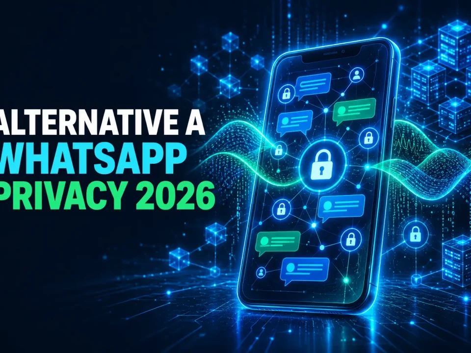 Smartphone con chat protette da lucchetti e la scritta Alternative a WhatsApp Privacy 2026